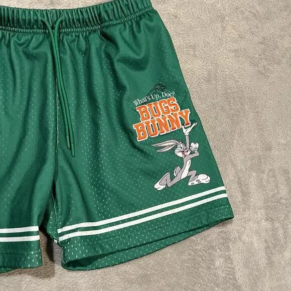 Looney Tunes Shorts Mens Large Green Mesh Basketball Buggs Bunny Shorts - Picture 2 of 9